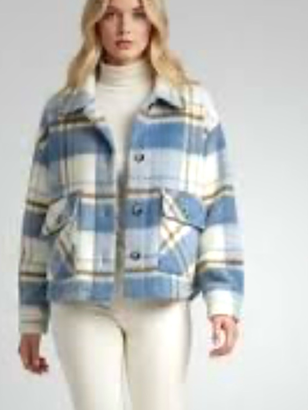 Blue and White Plaid Shacket with Button Front